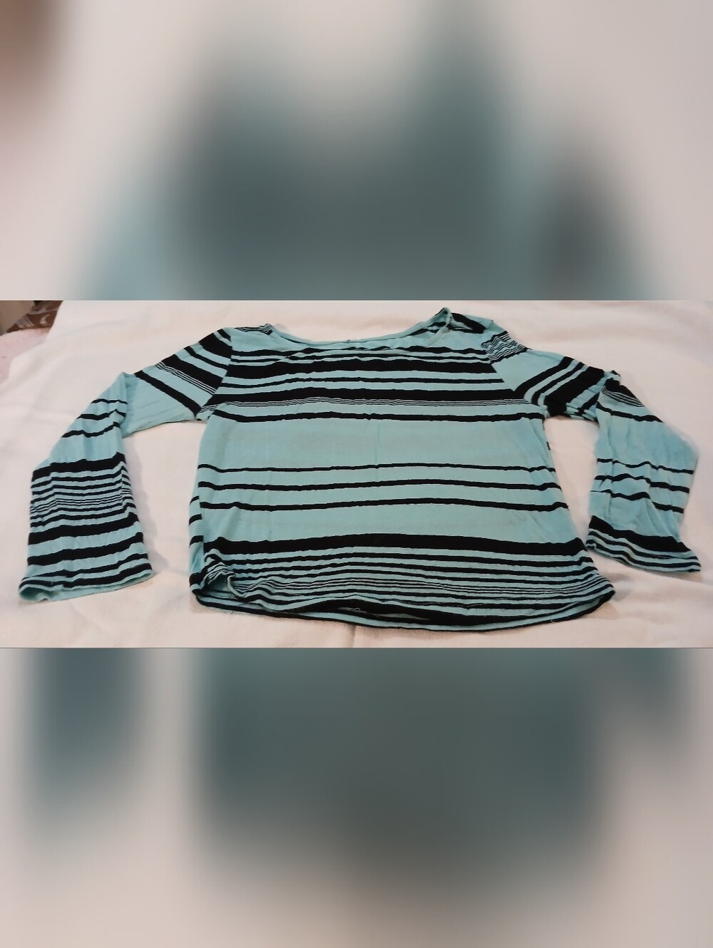 Pre-loved Striped Long Sleeve Shirt- Light Turquoise & Black